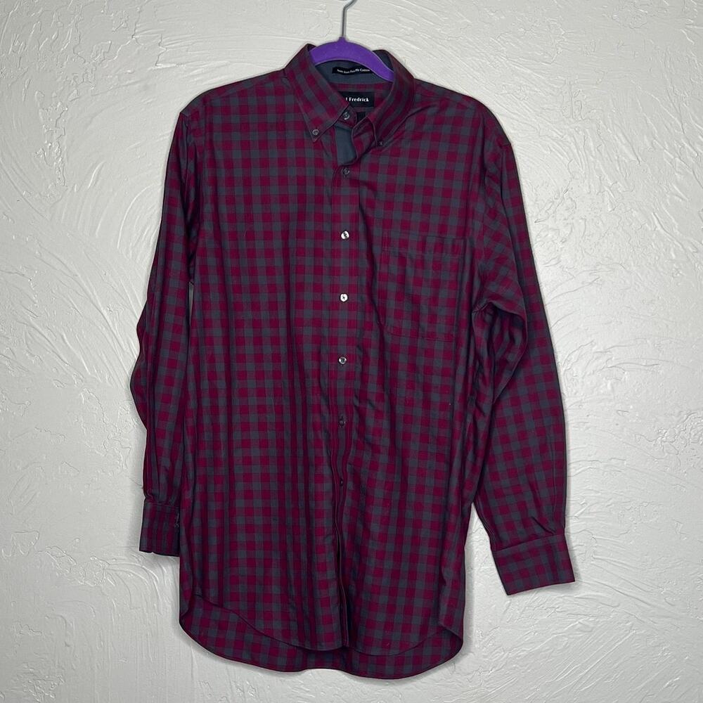 Paul Fredrick Red & Gray Plaid Button Down - 15.5 x 33